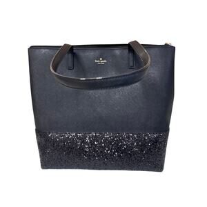 Kate Spade NWOT Greta Court Glitter Penny Black, Top Zip Tote Bag Minor Peeling
